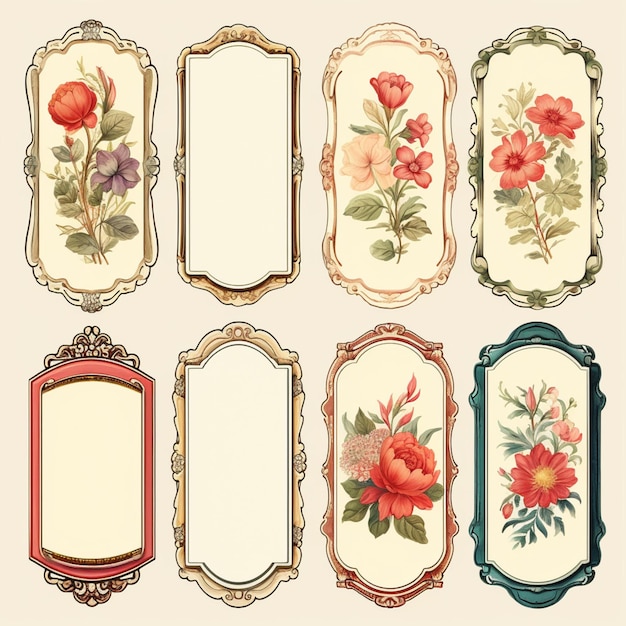 Vintage classic label stickers frame set