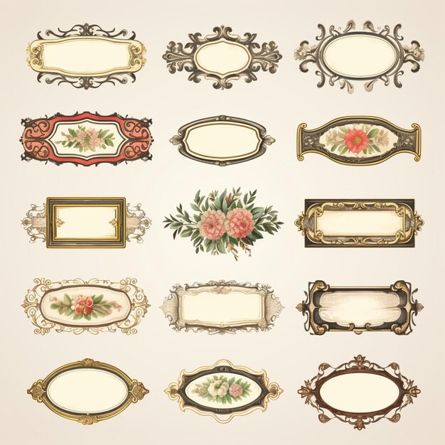 Photo vintage classic label stickers frame set