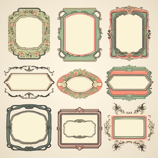 Photo vintage classic label stickers frame set