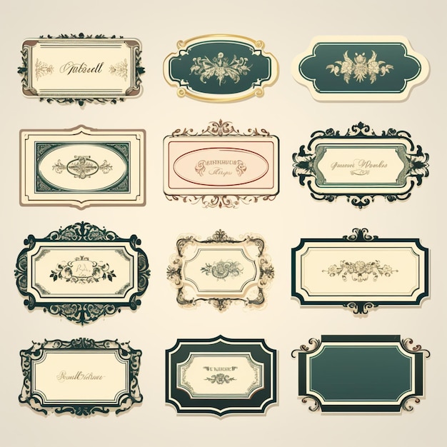 vintage classic label stickers frame set