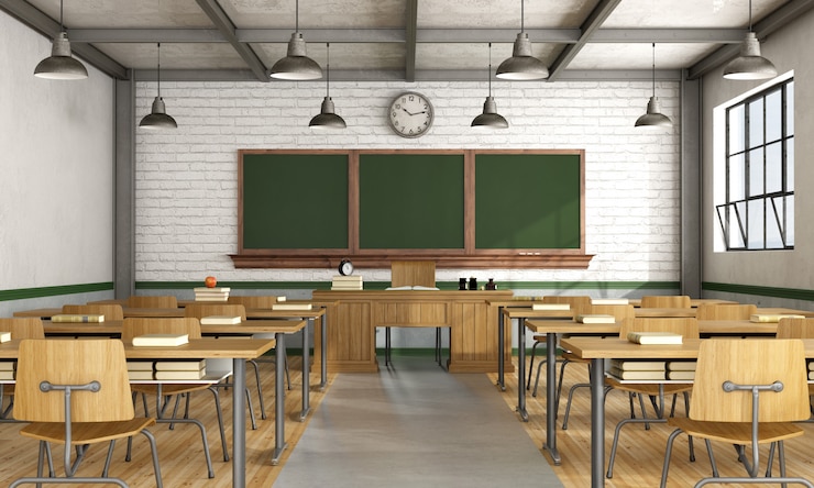 Photo vintage classroom without student