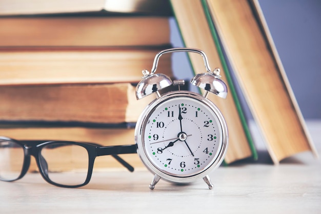 Vintage clock and books