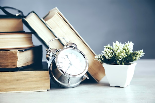 Vintage clock and books