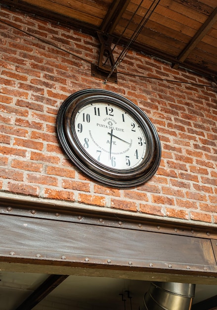 Vintage clock on brick wall