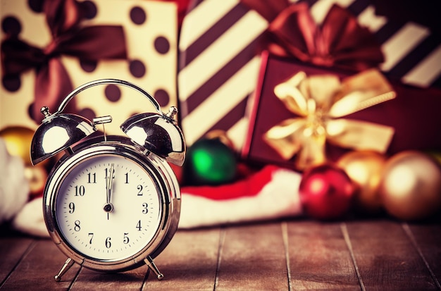 Premium Photo | Vintage clock on christmas background