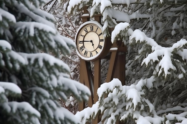 Фото Винтажные часы на улице зимой сгенерированы нейронной сетью ai
