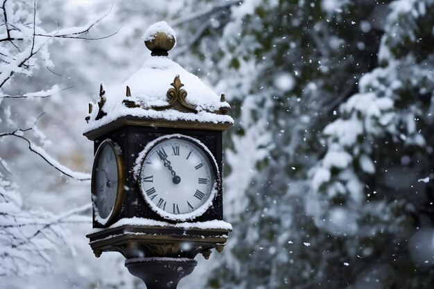 Vintage clock outdoors in winter neural network ai generated