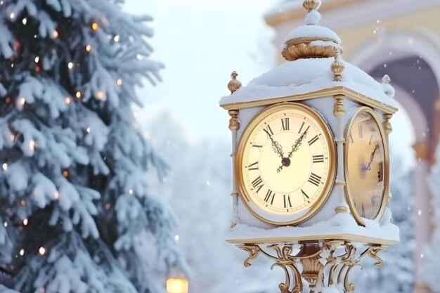 Vintage clock outdoors in winter neural network ai generated