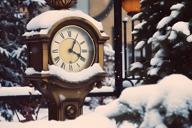 Vintage clock outdoors in winter Neural network AI generated