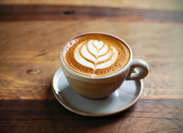 Vintage coffee cup with latte art