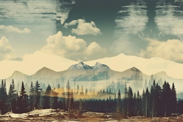 Photo vintage collage of nature landscape