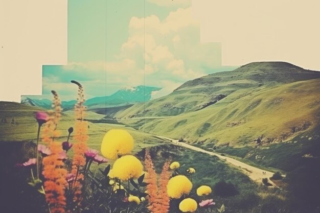 Photo vintage collage of nature landscape