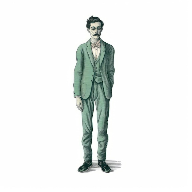 Vintage Colorful Fashion Illustration Of A Man In A Green Suit