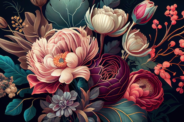 Vintage colorful roses pattern background Generative Ai