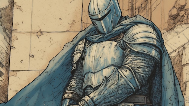 Vintage Comic Book Injured Knight With Pencil Style