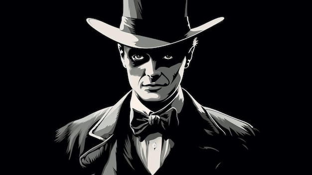 Vintage Comic Style Black Image Of Murderer In Top Hat