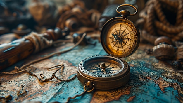 Vintage Compass on Ancient Map