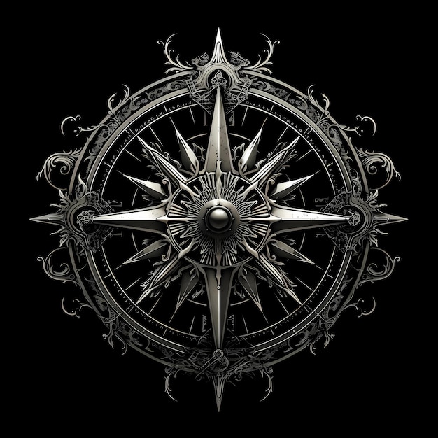 Vintage Compass dark art Illustration isolated on black