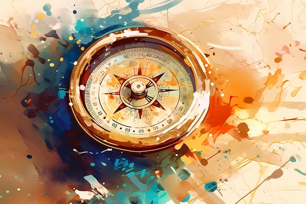 Vintage compass splash abstract digital art illustration