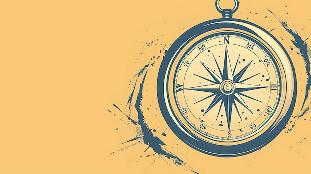 A vintage compass on a yellow background with a grunge texture