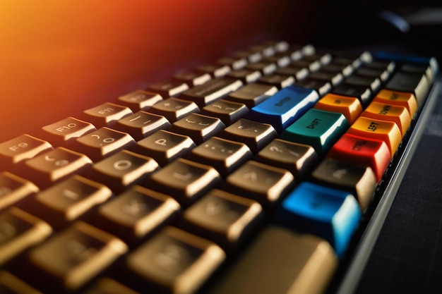 Винтажная компьютерная клавиатура во время заката