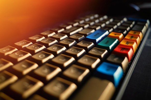 Vintage computer keyboard during sunset time