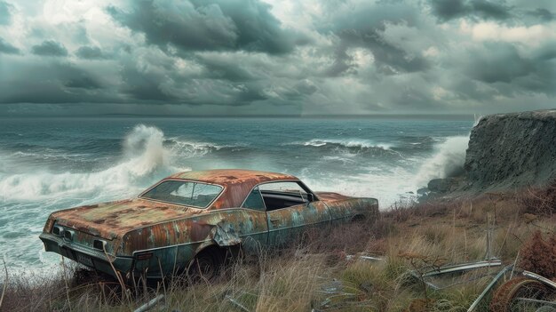 Foto una cabriolet d'epoca abbraccia la sinfonia silenziosa dell'inverno