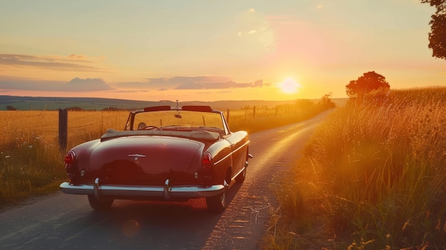 Photo vintage convertible in sunset