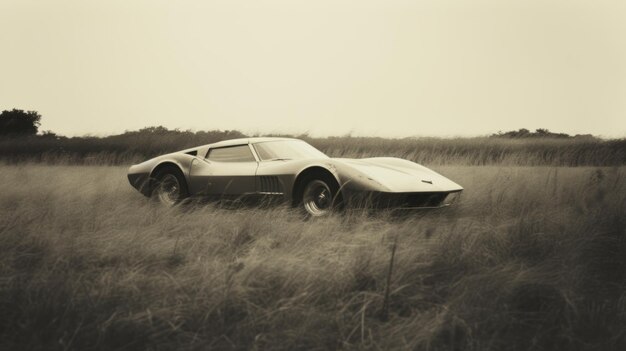 Vintage Corvette Sports Car In Organic Form Field