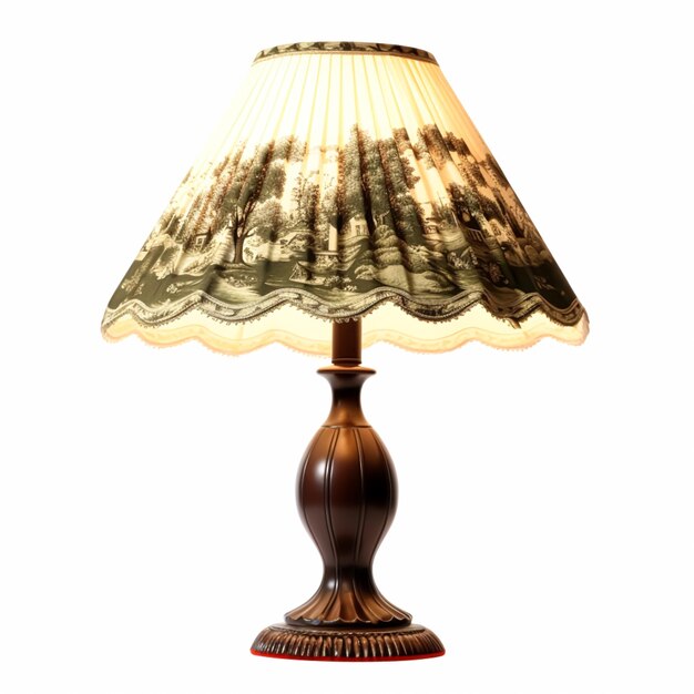 Photo vintage country style antique table lamp with a beautiful lampshade design isolated on white background interior design and cottage home decor postprocessed generative ai