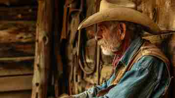 Photo vintage cowboy rodeo hat in western rancher barn