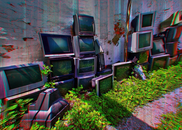 Vintage crt tvsets with chromatic aberration background