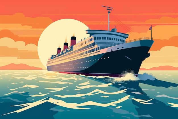 A vintage cruise ship on the ocean