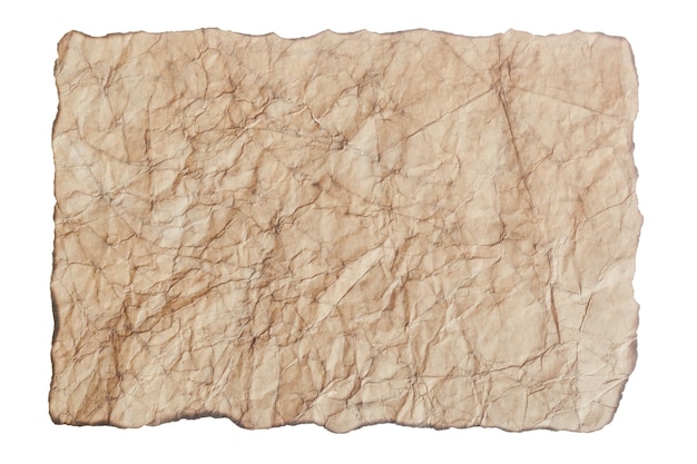 Carta stropicciata dell'annata isolata sulla vista orizzontale bianca