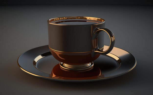 A vintage cup of tea with a gold rim. ai generated