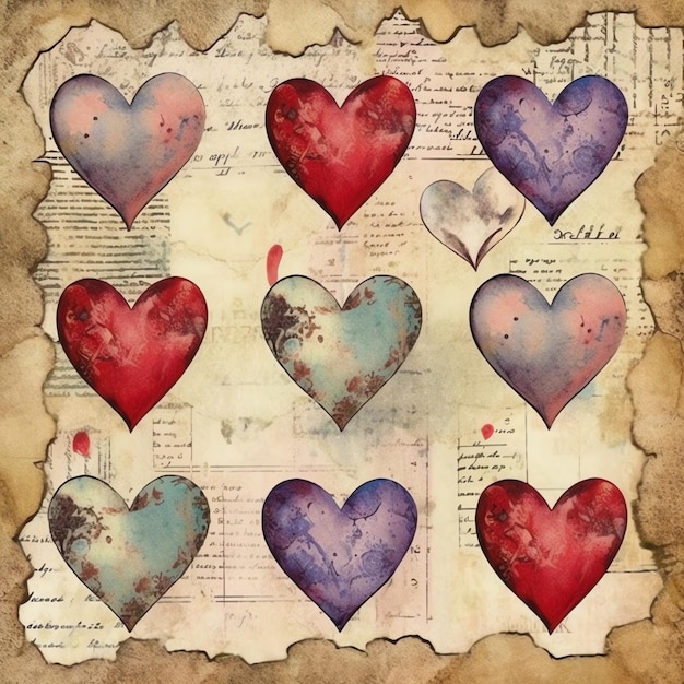 Vintage Cute Heart old paper junk journal digital paper