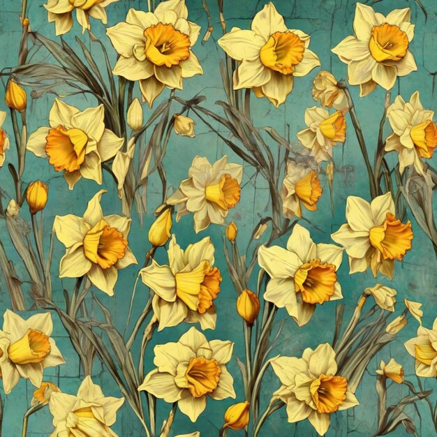 Vintage Daffodil Dreams Retro Grunge Textures