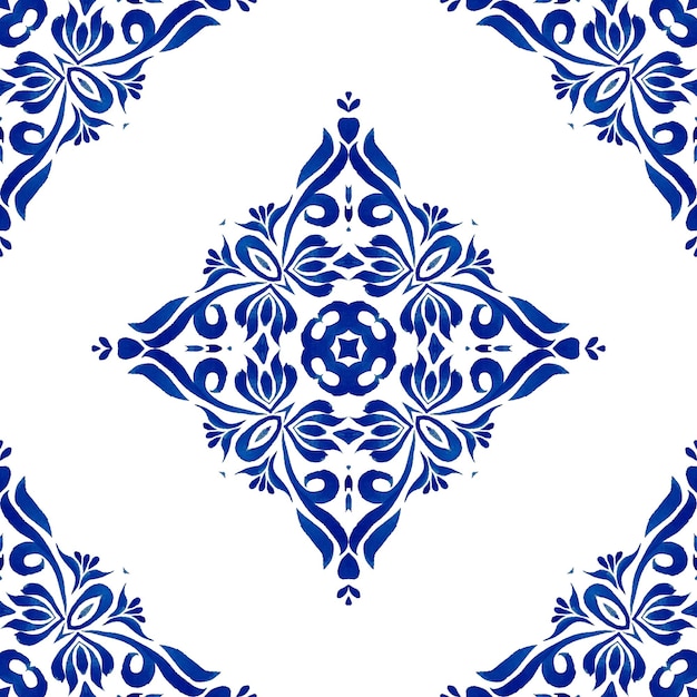 Vintage damask floral seamless ornamental watercolor arabesque paint tile design pattern for tile decor
