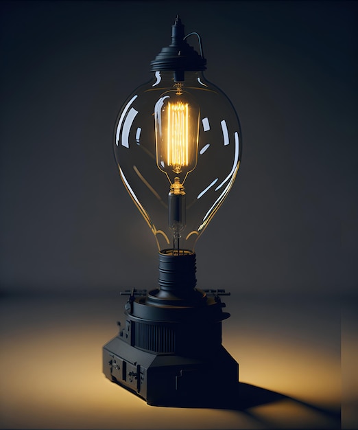 Vintage decorative black lamp on the table against a dark background