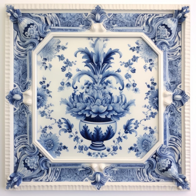 Vintage Delft Tile Tray On White Background