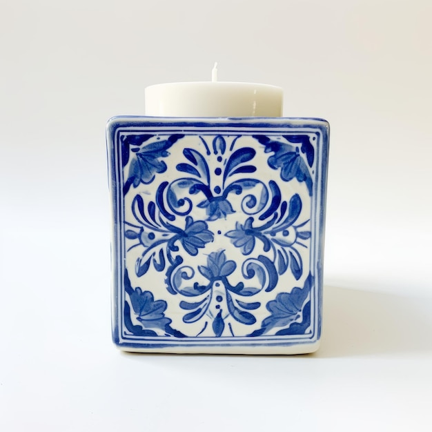 Photo vintage delft tile votive holder blue and creamy white