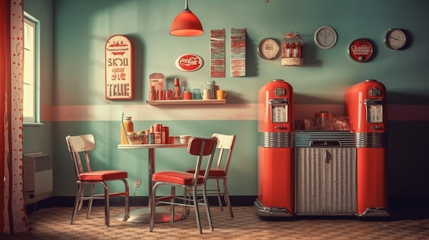 A vintage diner with a red and white sign that says skya on it.