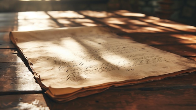 Vintage documents with handwriting in sunlight