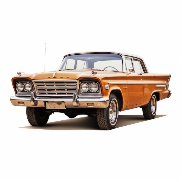 Vintage Dodge Orange And White Vehicle On White Isolated Background