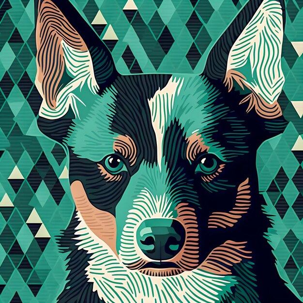 Vintage dog pattern drawn illustration pastel colors