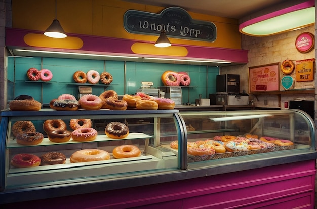 Foto contatore di una vintage donut shop