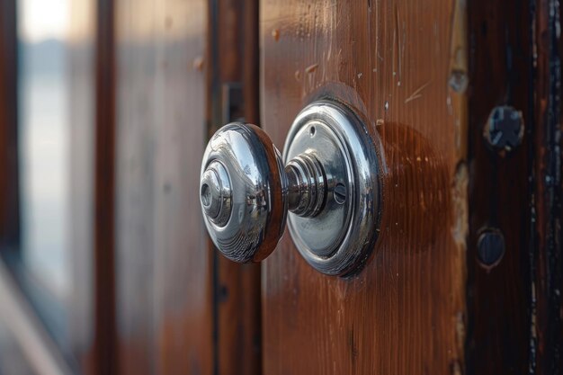 Vintage door knob on weathered wooden door