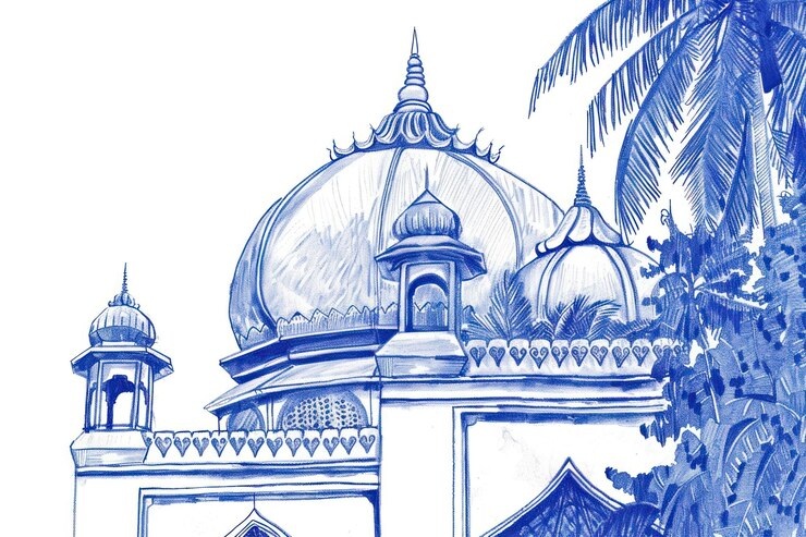 Photo ヴィンテージ・ドローイング インドネシアの建築が描かれた建物