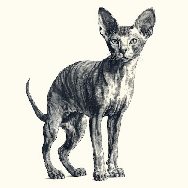 Photo vintage drawing of realistic sphynx cat detailed illustration
