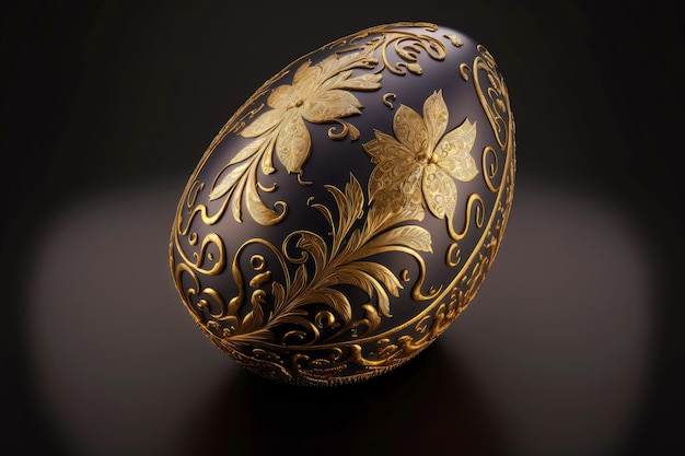 Photo vintage easter egg with expensive gold inlay on dark background